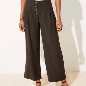 Loft High Waist Wide Leg Button Fly Side Pockets Olive Green Cropped Trousers